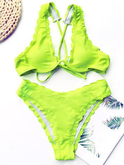 Solid Color Fringed Underwired Split Bikini Swimsuit