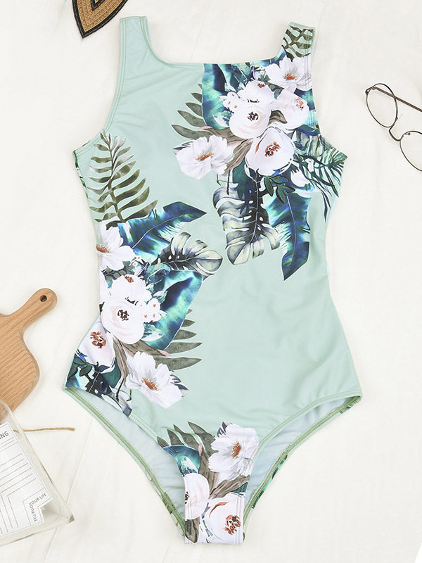 Fashion Sleeveless Floral Backless Padded One-Piece Swimwear