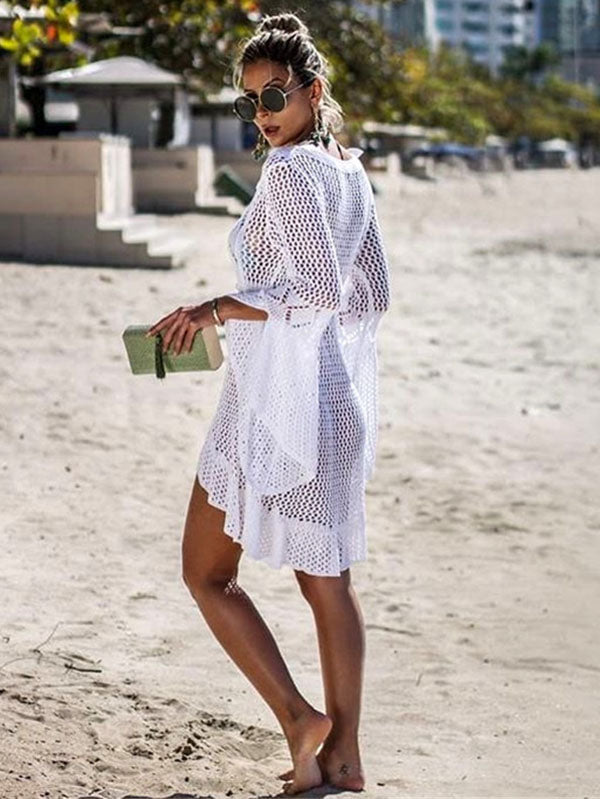 Flared Sleeves Crochet Swimwear Cover-Ups