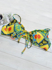 Vintage Print Knotted Underwired Split Bikini Swimsuit