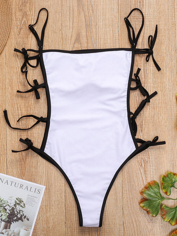 Spaghetti-Neck Tight Hollow Monokini Swimwear