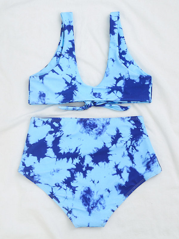 Polychromatic Floral-Print Knotted Split Bikini Swimsuit