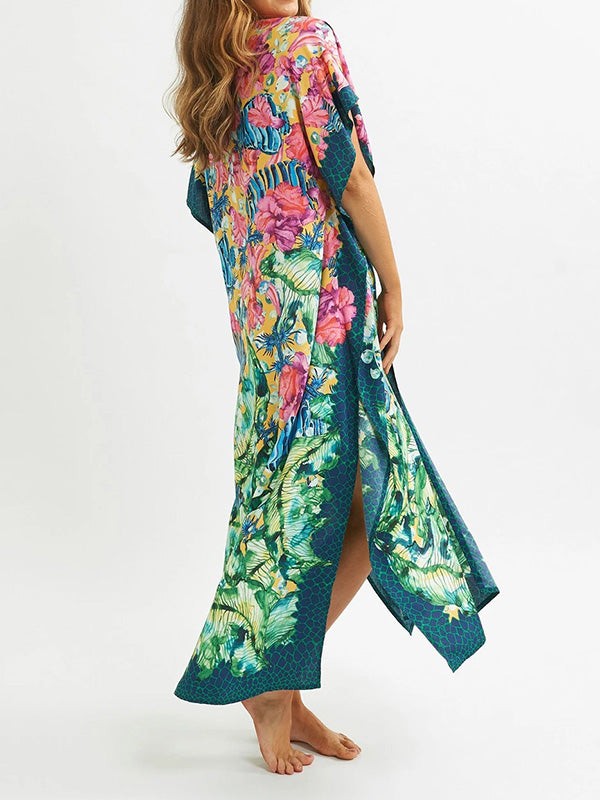 Floral-Print Belted Knotted Tunicshang Cover-Ups Tops