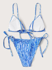 Bikini-Badeanzug mit Tiermuster, Dreiecken, Bandage und Schlitz 