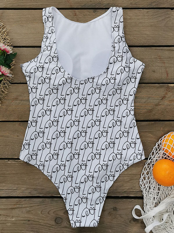 Abstract Printed Cartoon One-Piece Swimsuit