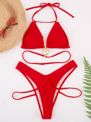 Halterneck Hollow Split-Joint Backless Sexy Bikini Swimwear