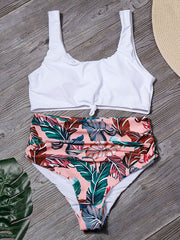 Floral-Print Color-Block Vest Split Bikini Swimsuit