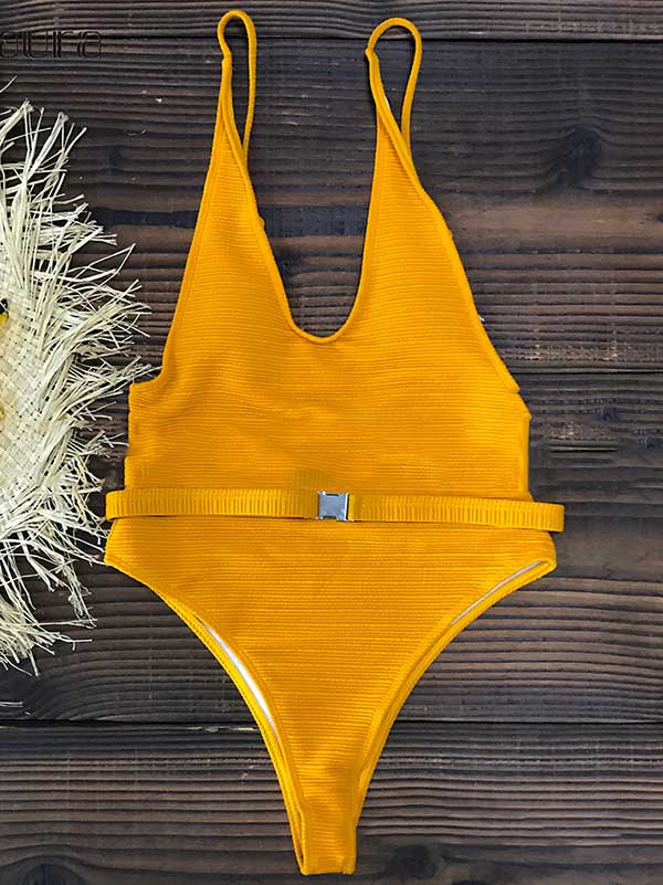 Solid Color  Backless One-Piece Swimsuit