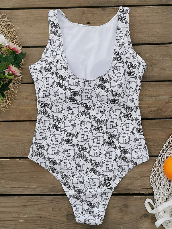 Abstract Printed Cartoon One-Piece Swimsuit