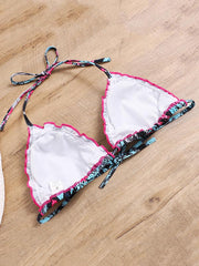 Rückenfreier Bikini mit Blumenmuster, Neckholder, Dreiecken und seitlicher Schnürung 