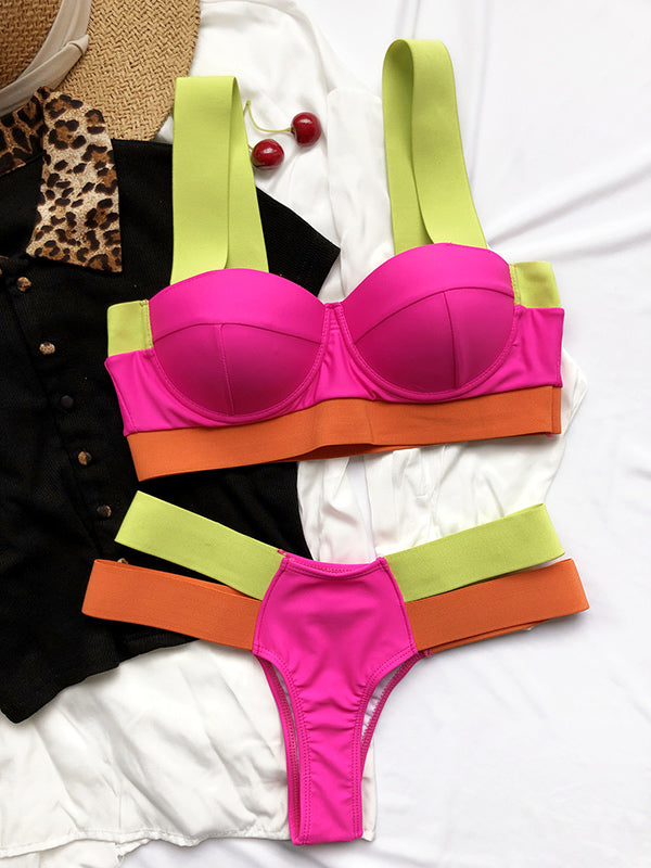 Sleeveless Color-Block Bralette High-Waisted Bikini Swimwear