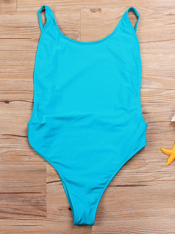 Solid Color Sexy Backless One-Piece Swimwear