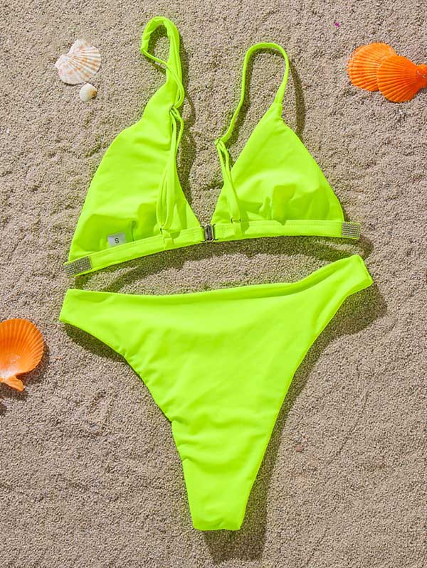 Asymmetric One-Shoulder Hollow Split Bikini Swimsuit