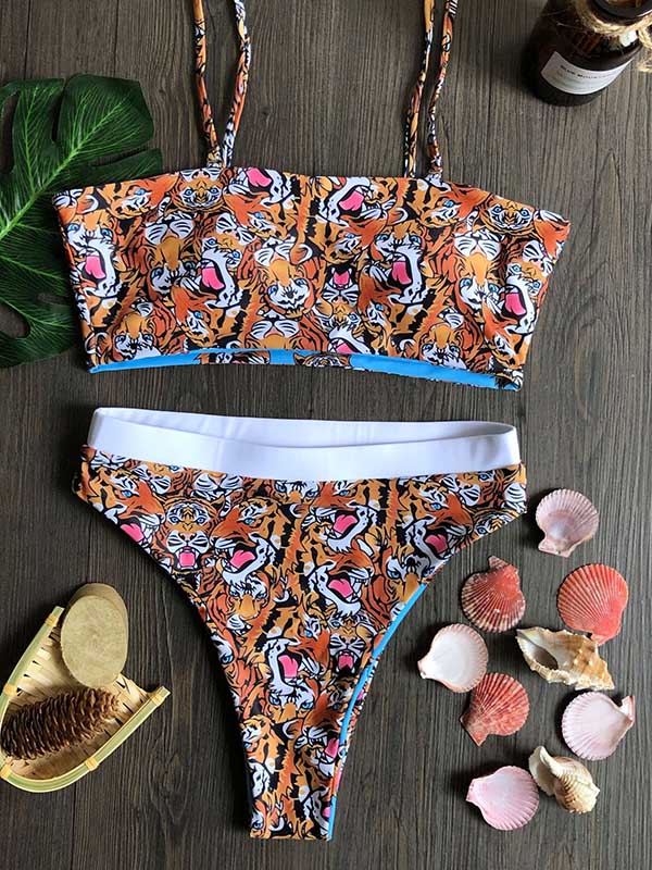 Sexy Bandage Tiger Printed Bikini Swimsuit