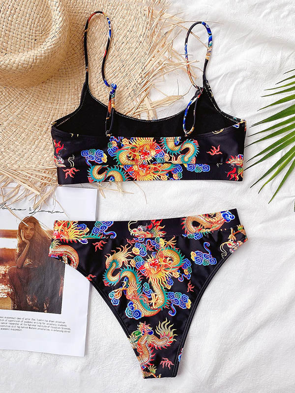 Sexy Bralette Split Printed Bikini Swimwear