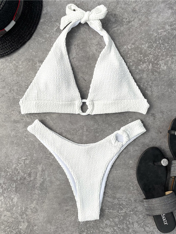 Simple Solid Color Split-Joint Backless Bralette Hipster Bikini Swimwear