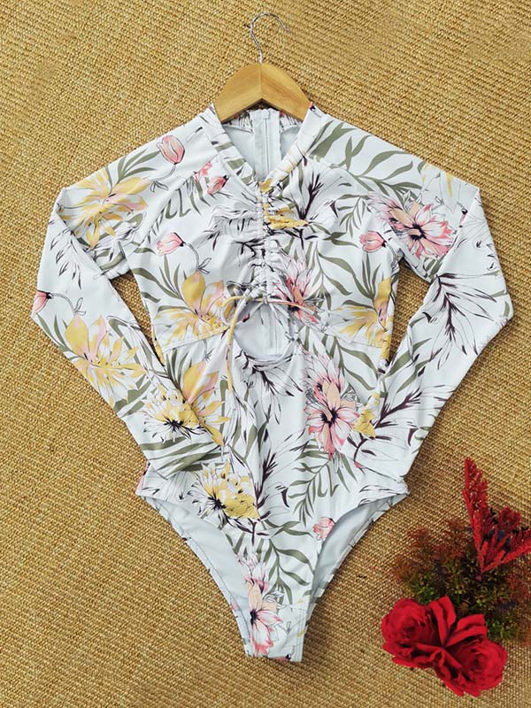 Long Sleeve Floral-Print Hollow Wetsuit