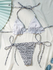 Polka-Dot Printed Ruffled Bandage Split Bikini Swimsuit