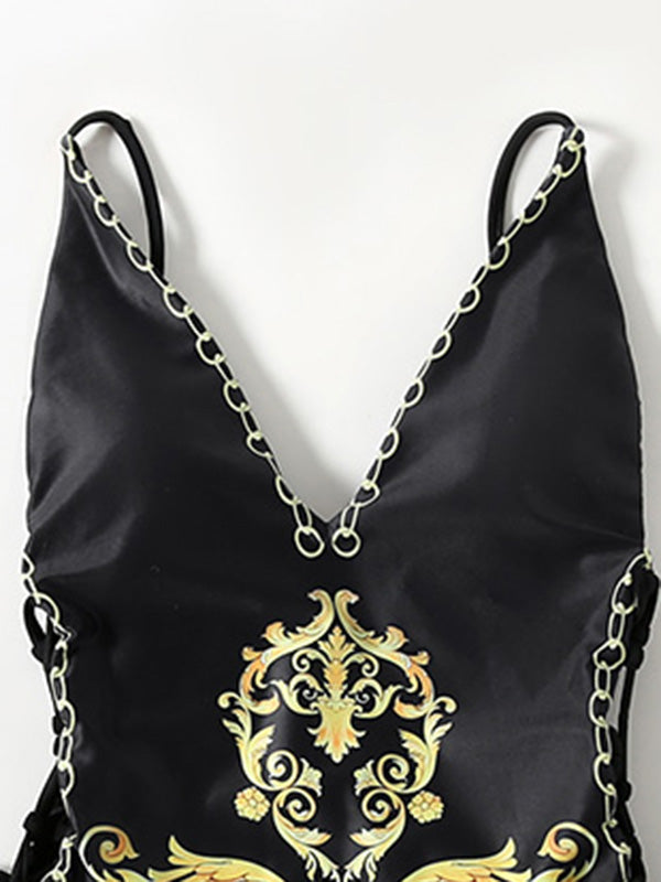 Deep V-Neck Baroque Styles One-Piece Swimwear