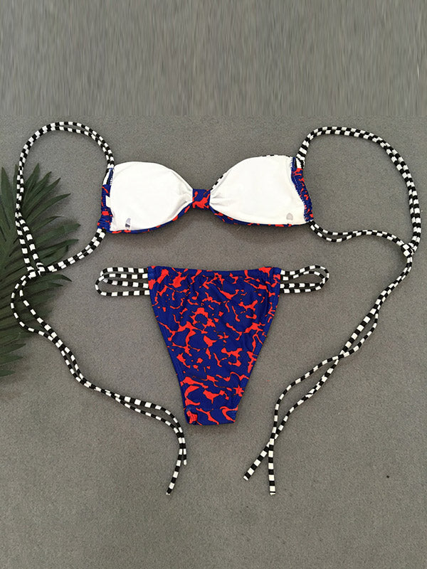 Sexy Leopard Print Bandage Split Bikini Swimsuit