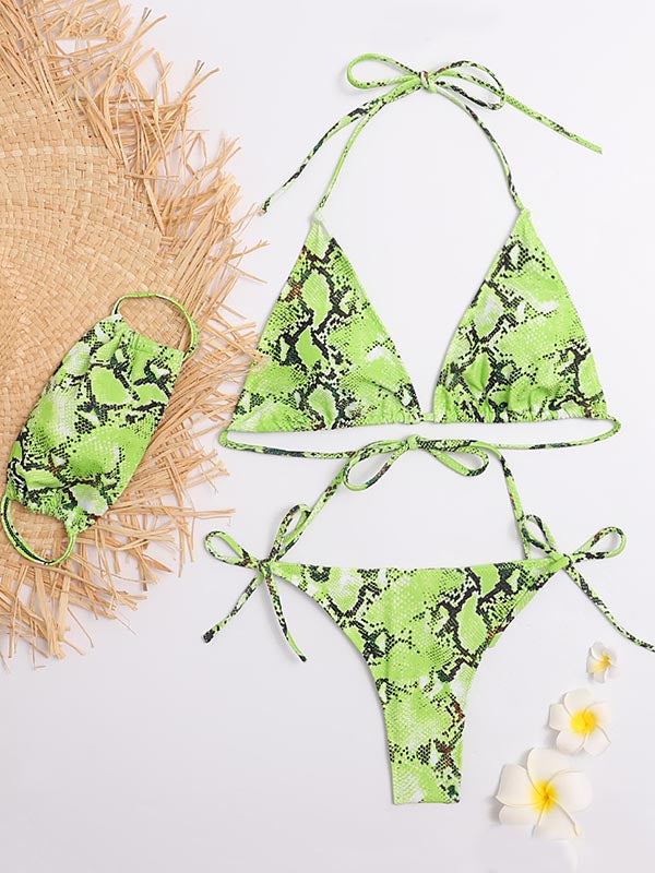 Halter-Neck Sexy Triangles Tie Side Bikini Swimwear