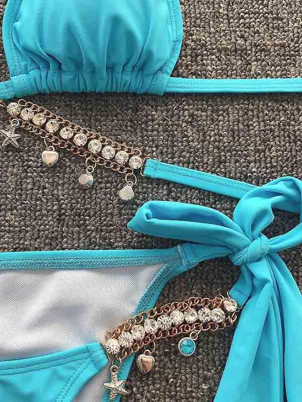 Gorgeous Embellished Bandage Triangles Split Bikini Swimsuit