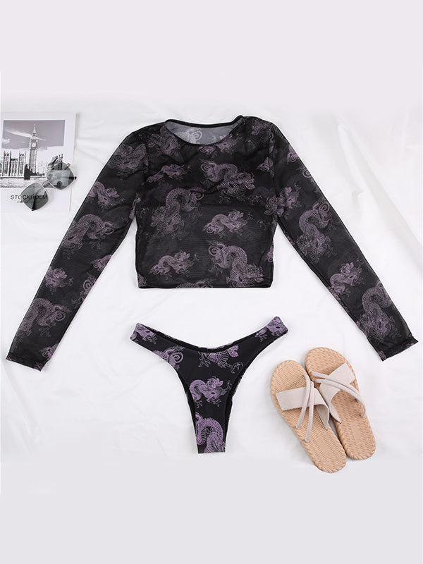 Long Sleeve Cover-Ups Bralette Brazilian Three Pieces Bikini Swimwear