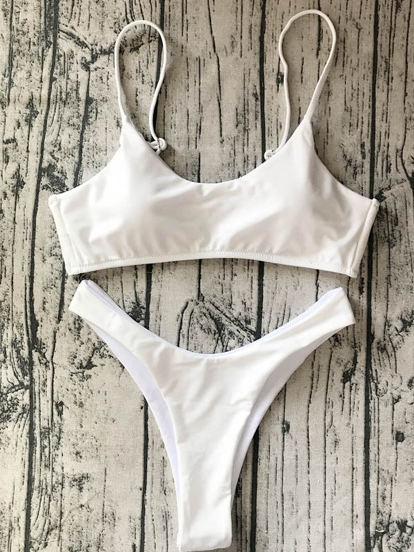 Solid Round-Neck Plunge Top With Hipster Bikini Set