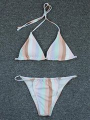 Bikini-Badeanzug mit Neckholder, Karomuster, Dreiecken und Schlitz 