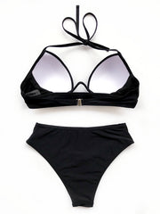 Solid Color Halterneck Underwired Bikini Swimsuit