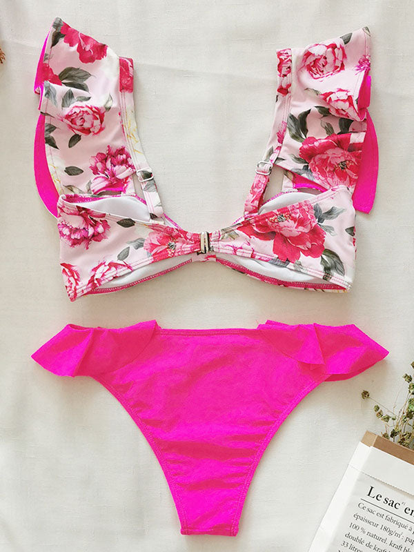 Ruffled Bowknot Split-Front Bikini Swimwear