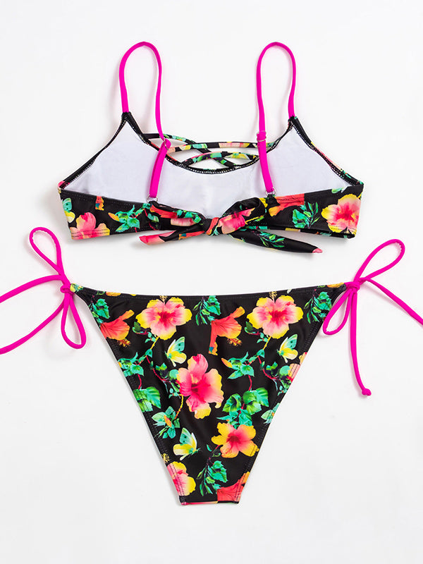 Floral Sexy Spaghetti-Neck Bralette Tie Side Bikini Swimwear