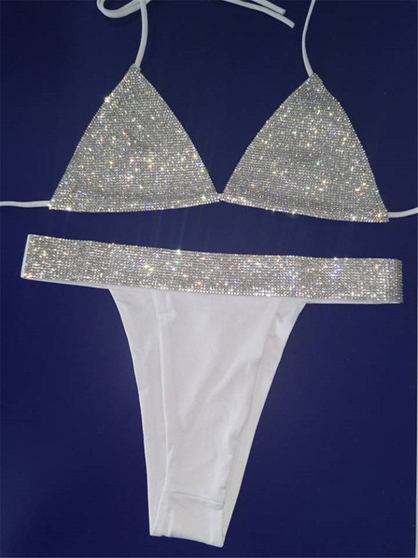 Gorgeous Embellished Shining Split-Joint Split Bikini Swimsuit