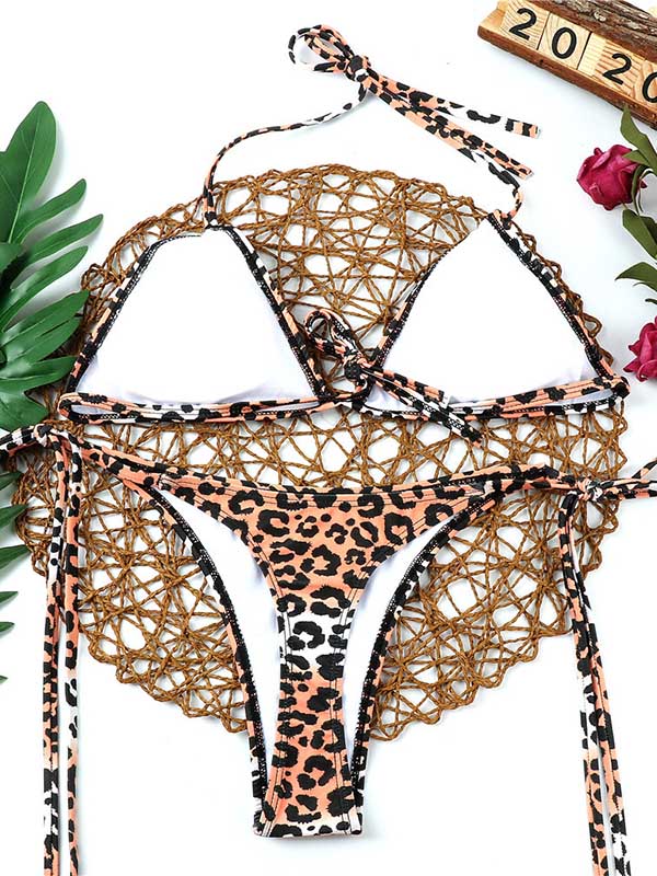 Triangle Leopard Print Adjustable Bikini Swimsuit