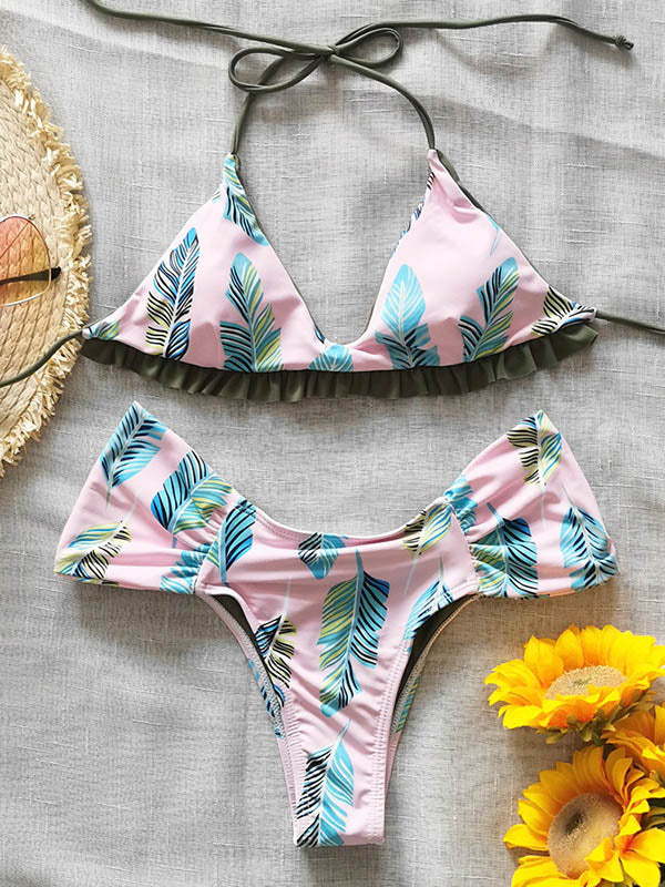 Falbala Triangles Split Bikini Swimsuit