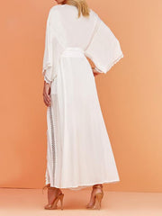 Solid Color Lace Split-Joint Long Sleeve Tunicshang Cover-Ups