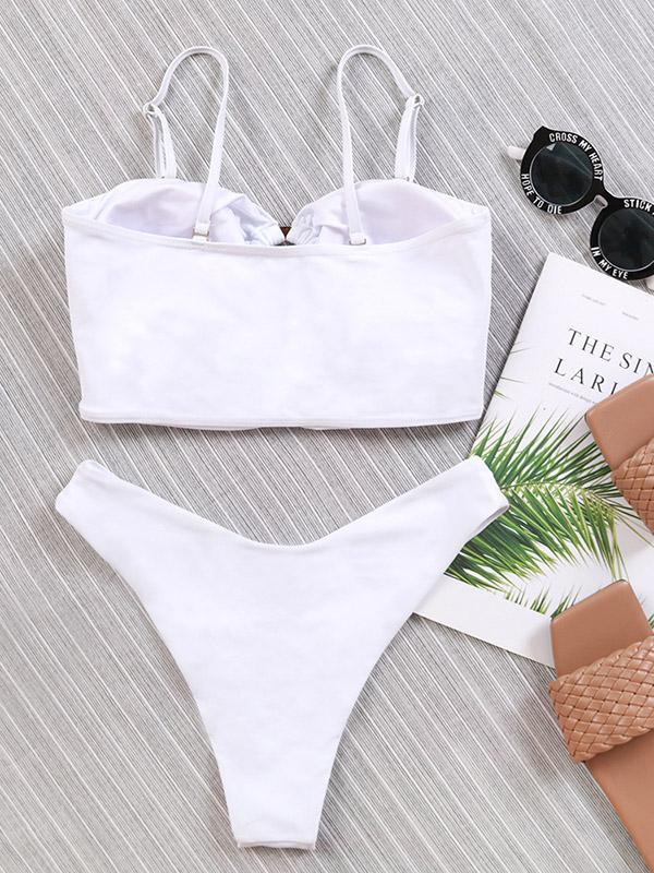 Sexy Hollow Bandeau Split Bikini Swimsuit