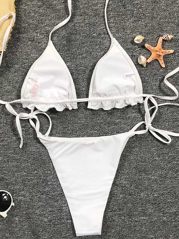 Mit Perlen verzierter Neckholder-Bikini mit gepolsterten Dreiecken und seitlicher Schnürung 