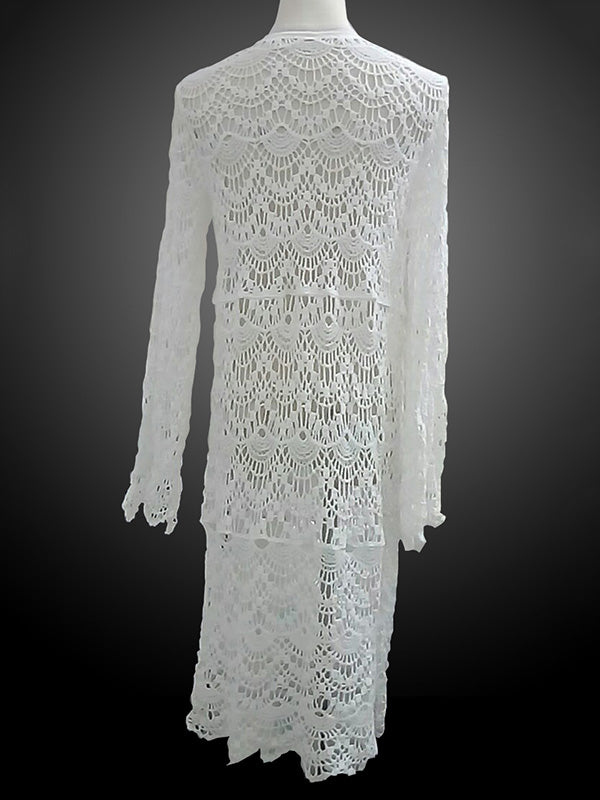 Hollow Lace Deep V-Neck Cover-Ups Tops Mini Dress