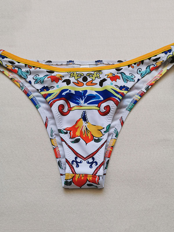 Bikini-Bademode mit Bügel und Blumenmuster, seitlich gebunden 