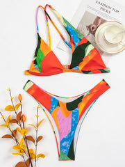 One-Shoulder Color-Block Triangles Brazilian Bikini Swimwear