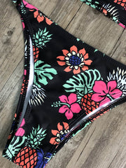 Floral Printed Triangles Bandage Split Bikini Swimsuit