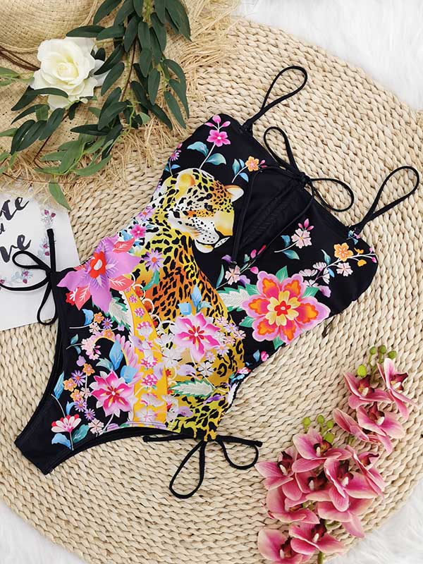 Floral-Print Bandage One-Piece Swimwear