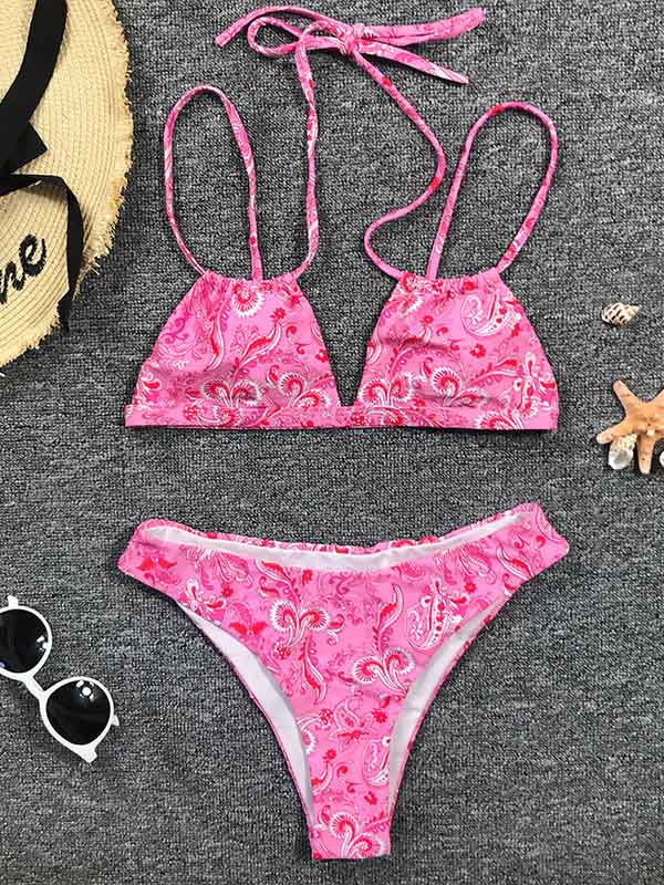 Floral Bandage Padded Bralette Hipster Backless Bikini Swimwear