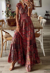 Kurzärmliges Maxikleid mit Vintage-Print 