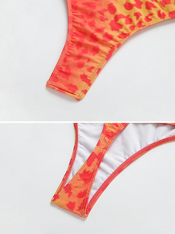 Off-The-Shoulder Long Sleeve Tie-Dyed Tankini Swimwear