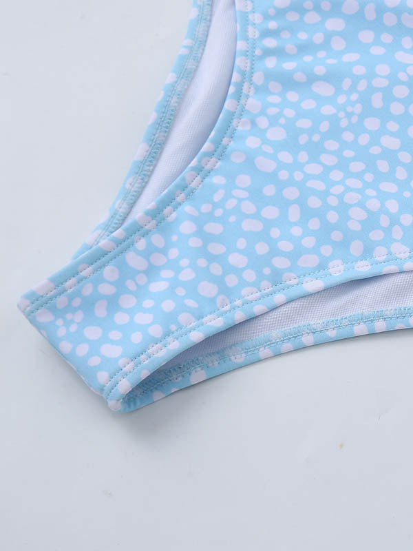 Bikini-Badeanzug mit tiefem V-Ausschnitt und Schlitz und Polka Dot-Print 