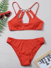 Solid Color Split-Joint Hollow Bandeau Hipster Bikini Swimwear