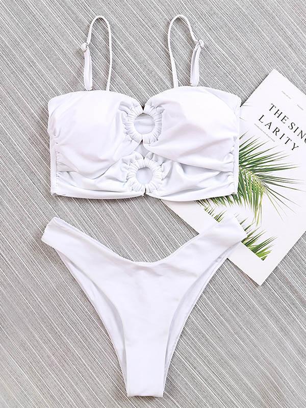 Sexy Hollow Bandeau Split Bikini Swimsuit