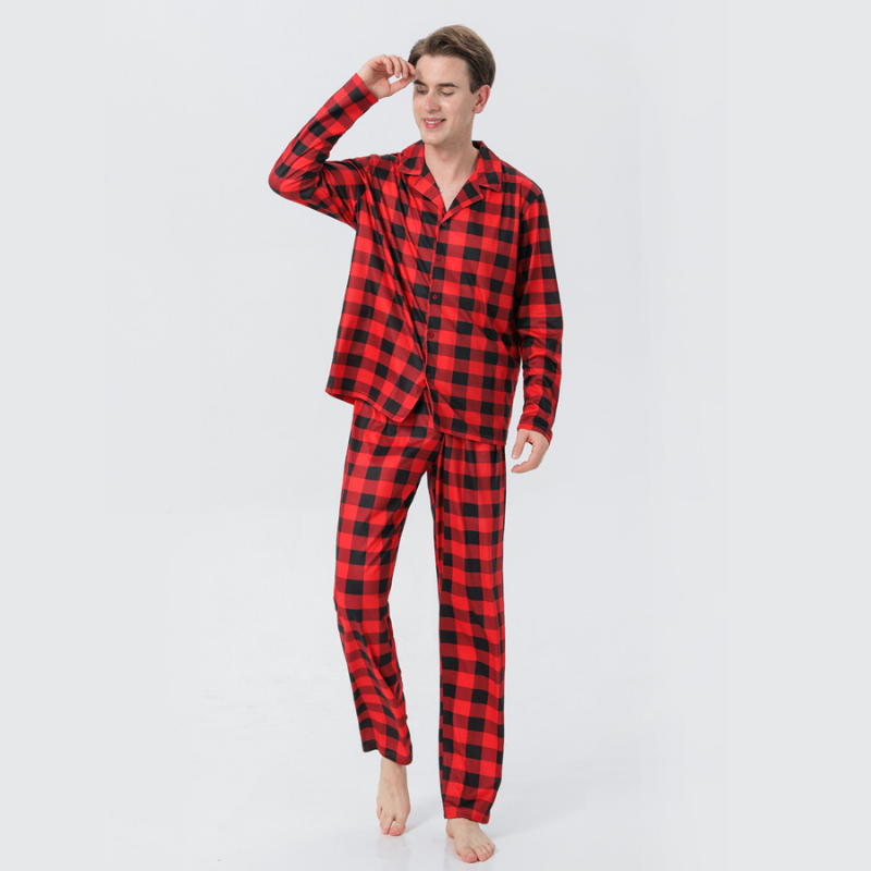 Christmas Plaid Stand-up Collar Family Pajamas Set